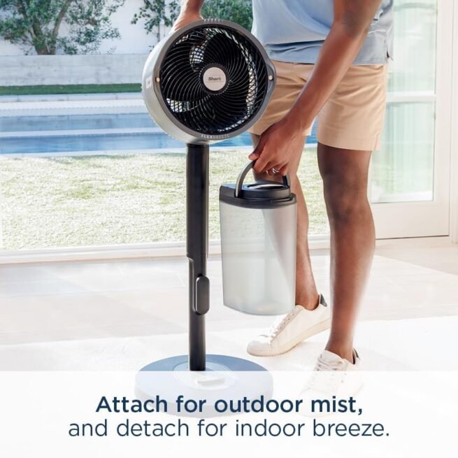 Shark Ventilador FlexBreeze Pro Mist — interno e externo, nebulização integrada, pedestal para mesa, com ou sem fio, bateria de até 24 horas, oscilante, cinza carvão, FA302 (versão 2025)