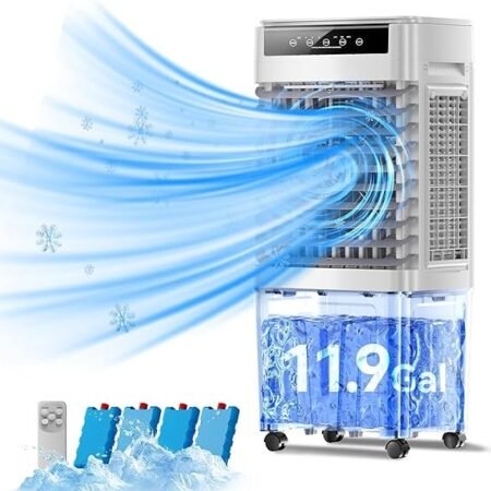 Refrigerador de ar evaporativo, condicionadores de ar portáteis 3 em 1 com 3531 CFM, refrigerador de pântano com tanque de água de 11,9 galões, controle remoto e de toque, oscilação de 90° + 120°