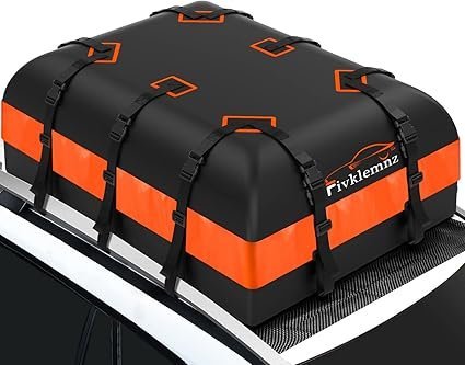 FIVKLEMNZ Bolsa de teto de carro à prova d'água para todos os veículos com/sem rack inclui tapete antiderrapante + alças reforçadas + 6 ganchos de porta + trava de bagagem (21 côbicos)