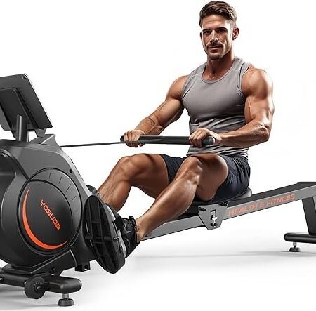 YOSUDA Máquina de remo magnética/aquática, capacidade de peso de 158 kg - Reboque dobrável para uso doméstico com Bluetooth, suporte de aplicativo, suporte para tablet e almofada de assento