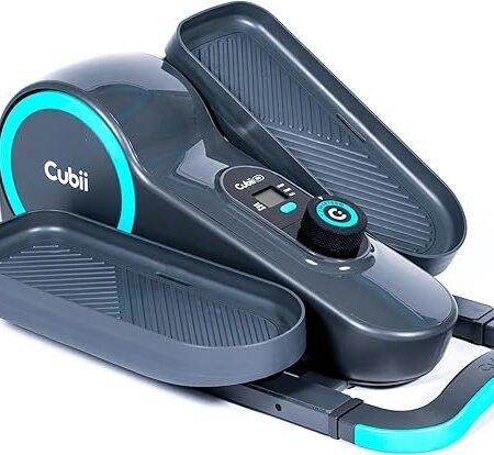 Cubii GO Aqua – Elíptico compacto sussurro silencioso sob a mesa com monitor LCD, resistência ajustável, design portátil com alça telescópica e rodas