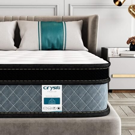Crystli Colchão King, espuma viscoelástica de 25 cm e colchão híbrido de molas internas em uma caixa - alívio de pressão e suporte King Size - teste de 100 noites e suporte de 10 anos