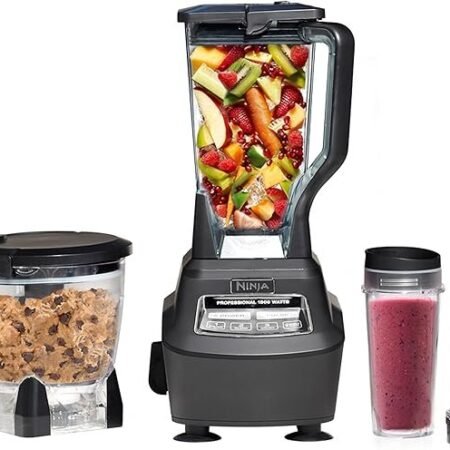 Ninja Liquidificador, Mega Kitchen System, 1500W, 4 funções para smoothies, processamento, massa, bebidas e mais, com 72 jarras, 64 tigelas de processador, 2 copos Nutri + tampas, preto, BL770