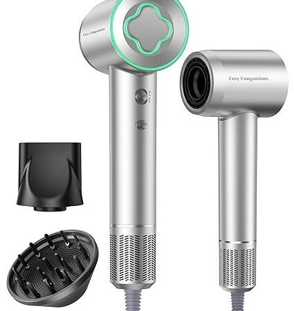 Secador de cabelo – Secador de cabelo iônico negativo com motor sem escova de alta velocidade de 150.000 RPM para secagem rápida, secador de cabelo com controle térmico de baixo ruído com difusor