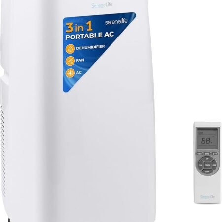 SereneLife SLPAC12.5 SLPAC Ar condicionado portátil 3 em 1 com função de desumidificador integrada, modo de ventilador, controle remoto, kit completo de escapamento de montagem de janela, 12.000 BTU