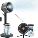Shark Ventilador FlexBreeze Pro Mist — interno e externo, nebulização integrada, pedestal para mesa, com ou sem fio, bateria de até 24 horas, oscilante, cinza carvão, FA302 (versão 2025)