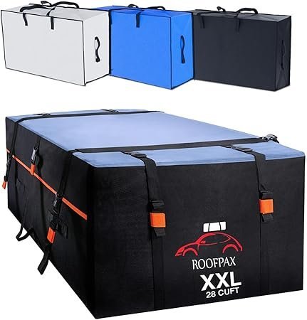 RoofPax Bolsa de transporte de carga 28 cuft para carro extra impermeável para armazenamento de teto de carro com 10 tiras de amarração resistentes e 4 ganchos bolsa de transporte de carga